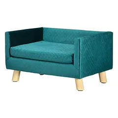 Sofa šunims ir katėms su atlošu ir pagalvėle, aksominė, su medinėmis kojelėmis, iki 8 kg, 64x45x36 cm, mėlyna