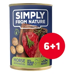 SIMPLY FROM NATURE Šlapias ėdalas šunims Arkliena su bulvėmis 6 x 400 g + 1 NEMOKAMAI