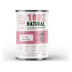 Prefera Fresh Farm Smooth Pate With Pork visavertis slapias maistas šunims su kiauliena, 400 g