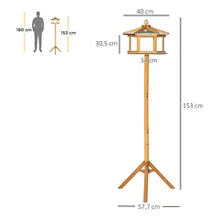 Lesykla paukščiams su stovu ir metaliniu stogeliu, medinė, Ø57,7x153 cm, natūralios medienos — 3 nuotrauka