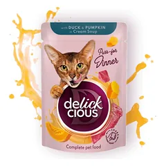 Delickcious juostelės su antiena ir moliūgais kreminėje sriuboje katėms, 85g