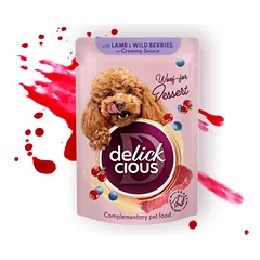 Delickcious Lamb Wild berries gabaliukai su ėriena ir miško uogomis kreminiame padaže šunims, 80g