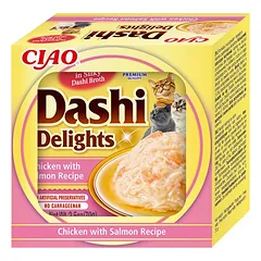 CIAO Dashi Delight plėšyta lašiša sultinyje katėms, 70 g