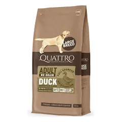 Quattro begrūdis didelių veislių suaugusių šunų pašaras su antiena, 12 kg
