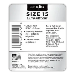 Andis plaukų kirpimo peiliukai UltraEdge Size 15, 3/64" - 1.2 mm — 3 nuotrauka
