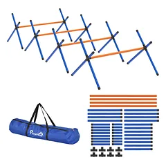 Agility rinkinys šunims su 4 barjerais, reguliuojamo aukščio 13–28 cm, su krepšiu, mažiems šunims, oranžinis