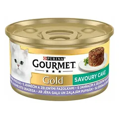 Purina Gourmet Gold Savoury Cake su ėriena ir žaliosiomis pupelėmis, drėgnas maistas katėms 85 g