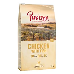 Purizon begrūdis kombinuotas rinkinys katėms: 6,5 kg sauso maisto + 3 x 40 g skanėstų, Original Huhn & Fisch + Huhn mit Fisch — 2 nuotrauka