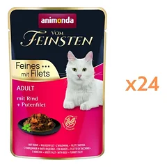 ANIMONDA Vom Feinsten Fines mit Filets Adult Jautiena ir kalakutienos filė 24x85g drėgnas maistas katėms