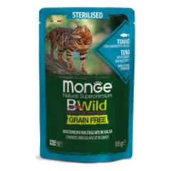 Monge BWild Sterilised konservai su tunu, krevetėmis ir daržovėmis sterilizuotoms katėms