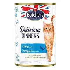 Butchers Cat Delicious Dinners gabaliukai drebučiuose su upėtakiu, drėgnas maistas katėms 400 g