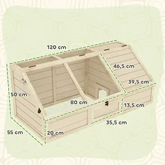 Lauko vėžlių aptvaras be dugno, lengvai atidaromas, vėžlių namelis, 120 x 55 x 50 cm, natūralios medienos spalvos — 3 nuotrauka