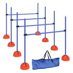 Agility rinkinys šunims iš 4 kliūčių, su nešimo krepšiu, šuolių treniruotėms, oranžinis/mėlynas
