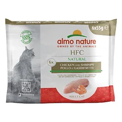 Almo Nature HFC Natural Vištiena su krevetėmis drėgnas maistas suaugusioms katėms, 6x55g