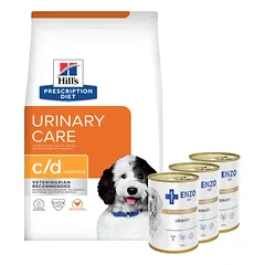 HILL'S PD Prescription Diet Canine c/d Urinary Care 1,5kg + ENZO VET Urinary nuo šlapimo takų ligų su vištiena šunims 3x400g