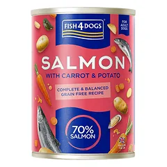 Fish4Dogs konservuotas maistas šunims su lašiša, morkomis ir bulvėmis  395 g