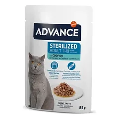 Advance Cat Wet Sterilized Codfish – drėgnas maistas su menke sterilizuotoms katėms, 85 g × 12 vnt