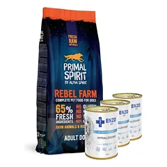 PRIMAL SPIRIT 65% Rebel Farm 12kg + ENZO VET Hipoalerginė dieta su kalakutiena šunims 3x400g