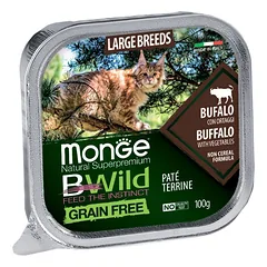 Monge BWild Large Breed  keptas paštetas katėms su buivoliena ir daržovėmis 100g