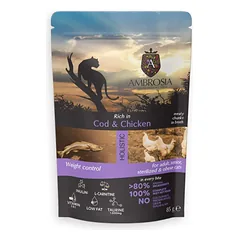 AMBROSIA Cat Adult & Sterilized Cod & Chicken 85g konservai katėms su menke ir vištiena