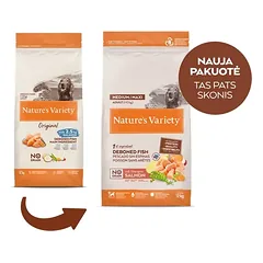 Nature’s Variety No Grain Adult Medium/Maxi su lašiša – sausas maistas vidutinių ir didelių veislių šunims, 12 kg