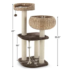Kačių draskyklė su pintu guoliu ir žaislais, ruda, 104,1 cm — 5 nuotrauka