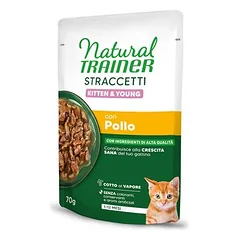 Natural Trainer Straccetti Kitten & Young juostelės padaže, drėgnas maistas kačiukams 28 x 70 g