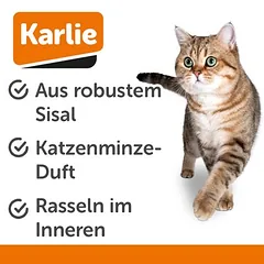 Karlie sizalio žaislinis kamuoliukas ir draskymo rutulys su plunksna ir barškučiu, 1 vnt. — 2 nuotrauka