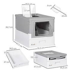 Kačių tualetas PawHut 47,5x35,5x36,7cm., baltos/pilkos spalvos — 3 nuotrauka