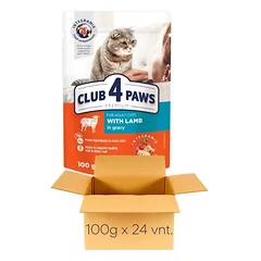CLUB 4 PAWS Lamb – konservai katėms su ėriena, padaže, 100g x 24vnt.