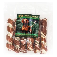 Real Dog Skanėstas Žaliaminės odos ritinys su triušiena 18-20cm 500g