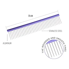Aliuminės šukos Ultra light linija, su aliumine rankenėle ir nerūdijančio plieno dantukais,  25 cm, violetinės — 2 nuotrauka