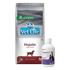 FARMINA Vet Life Dog Hepatic 12kg + Lab-v Hepasil Dog & Cat preparatas šunų ir kačių kepenų veiklai gerinti 250 ml