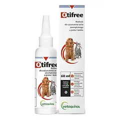 Otifree ausų valymo tirpalas šunims ir katėms, 60ml