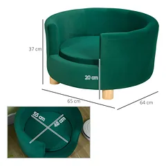 Sofa šunims ir katėms su atlošu, medinėmis kojelėmis ir skalbiamu užvalkalu, mažiems šunims iki 4,5 kg, 65 x 64 x 37 cm, žalia — 3 nuotrauka