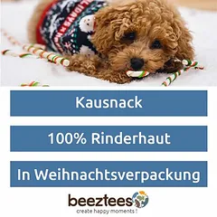 Beeztees kalėdinė saldainių lazdelė iš pintos jautienos odos 180 g, skanėstai šunims