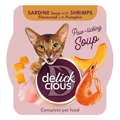 Delickcious sardinių sriuba katėms su krevetėmis ir moliūgais, 80 g