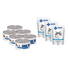 HILL'S PD Prescription Diet Feline z/d Jautrumas maistui 6x156g + ENZO VET Hipoalerginiai produktai katėms su ėriena želė 3x100g