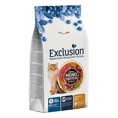 Exclusion Mediterraneo Monoprotein sausas pašaras sterilizuotoms katėms su jautiena, 1,5 kg