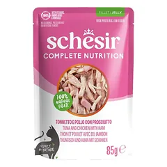 Schesir  konservuotas maistas katėms su vištiena, tunu ir kumpiu, želėje, 85g