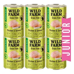 WILD FARM Premium Grain Free Chicken and Salmon Junior 6x400g - kačiukų ėdalas be grūdų
