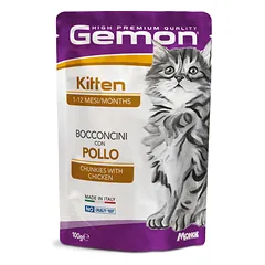Gemon Cat Pouch Kitten Chunkies with Chicken 100 g parduotuvėje ramiosblusos.lt