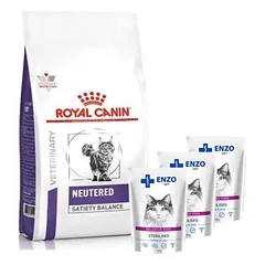 ROYAL CANIN Neutered Satiety Balance 1,5kg + ENZO VET Sterilizuota dieta sterilizuotoms katėms su kalakutiena želė 3x100g