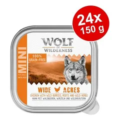 Wolf of Wilderness MINI Adult Single Protein lėkštutė, drėgnas maistas šunims, ekonominė pakuotė 24 x 150 g