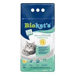 Biokats Bianco Fresh lipnios kačių kraiko smiltys su vidutinio dydžio granulėmis ir gaiviu aromatu, 10 L