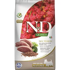 FARMINA N&D Quinoa Dog Neutere Adult Mini duck, broccoli & asparagus 2.5 kg antis, brokoliai ir šparagai šunims po kastracijos