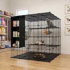 Modulinis gyvūnų narvas su 3 laikymo kubais, juodas, 144 × 144 × 142 cm — 4 nuotrauka