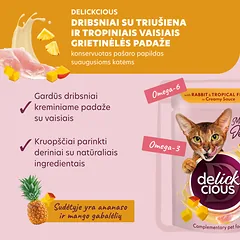 DELICKCIOUS konservuotas pašaras su triušiena ir egzotiniais vaisiais suaugusioms katėms, 80 g — 2 nuotrauka
