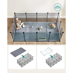 Aptvaras mažiems gyvūnams modulinis su skaidriomis plokštėmis, pilkas ir juodas, 143 × 73 × 46 cm — 5 nuotrauka