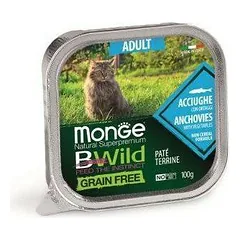 Monge Bwild Cat Adult Anchovies With Vegetables begrūdis drėgnas pašaras suaugusioms katėms, 100 g